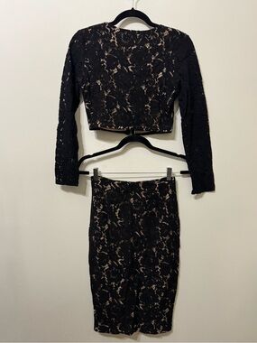 Black Lace Cropped Top and Pencil Skirt - Women